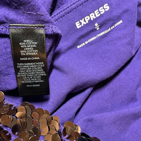 Express Strapless Purple Sequin Top with built in bra - Picture 4 of 9